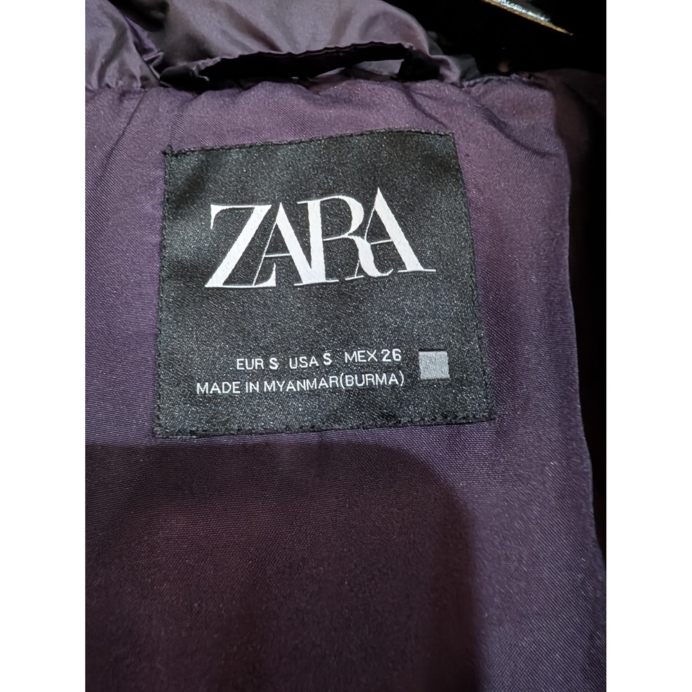 Zara Down Puffer Jacket Small Deep Purple 60/40 Feather Water Repellent Hooded‎ - Picture 2 of 8